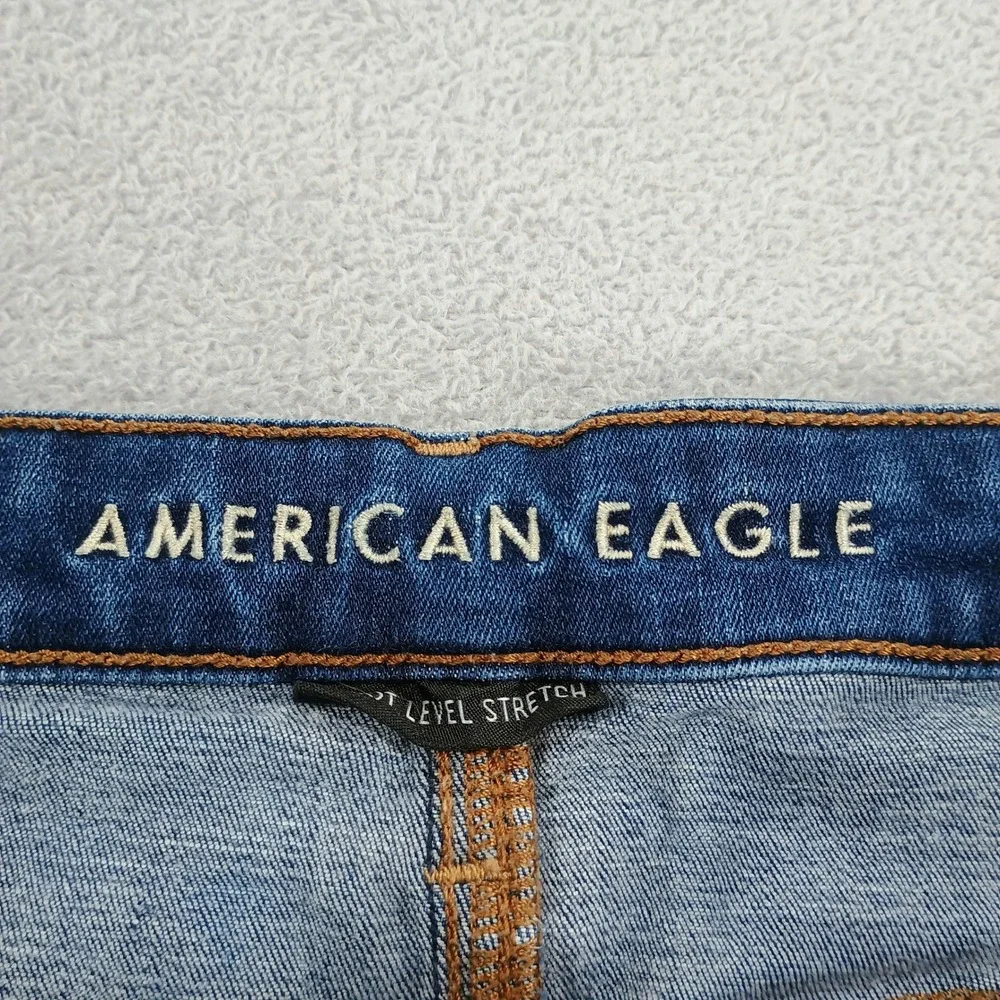 American Eagle Women Distressed Denim Shorts Blue 12 Next Level Stretch